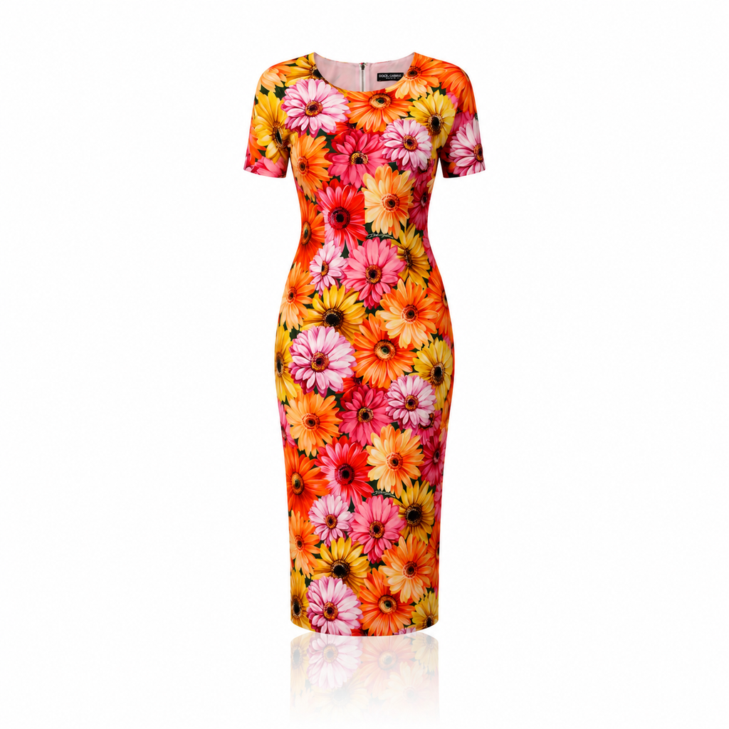 Dolce & Gabbana Gerbera-Daisy Charmeuse Midi Dress