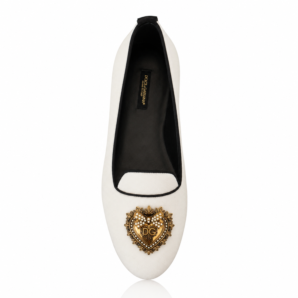 Dolce & Gabbana Devotion White Velvet Loafers