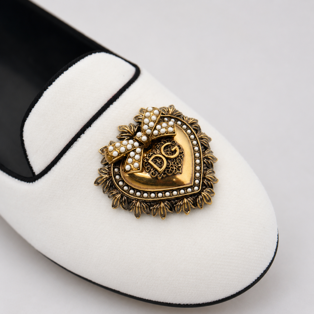 Dolce & Gabbana Devotion White Velvet Loafers