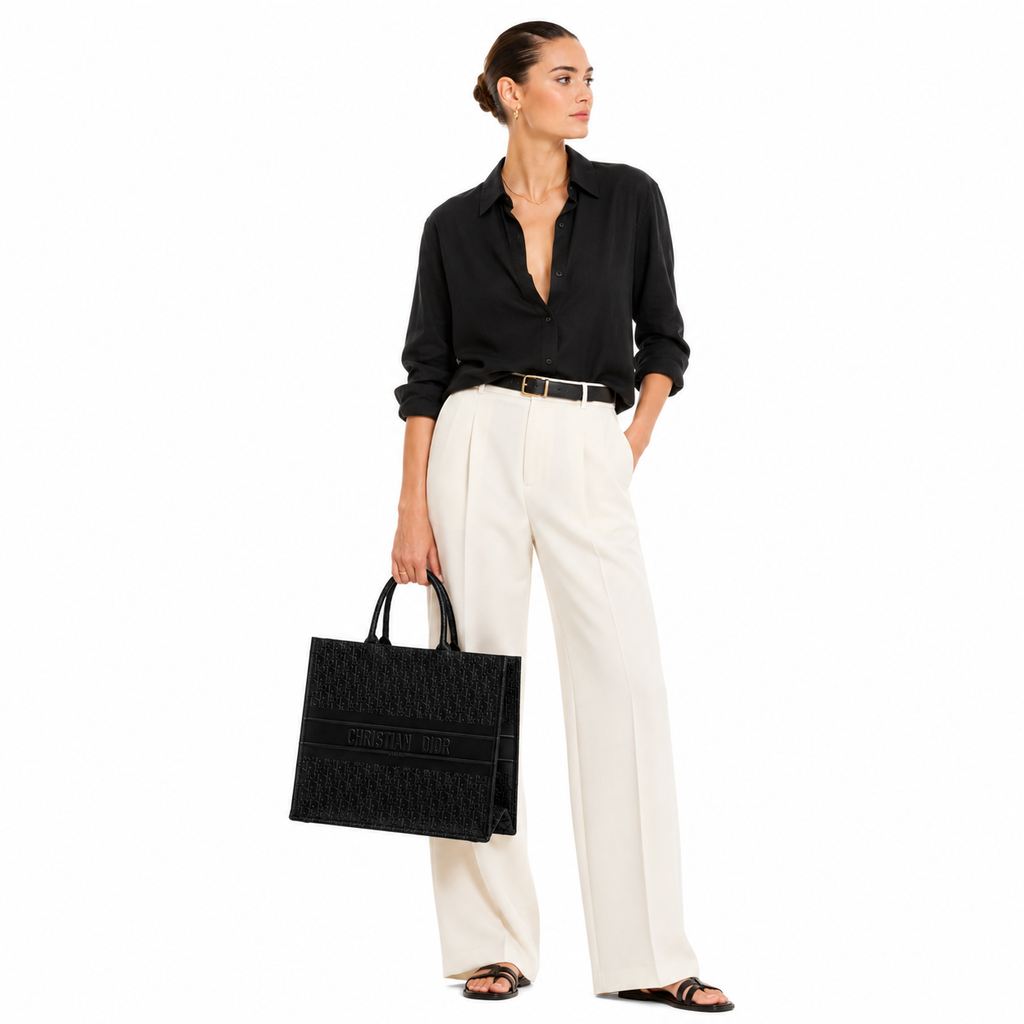 Dior Black Oblique Calfskin Large Book Tote