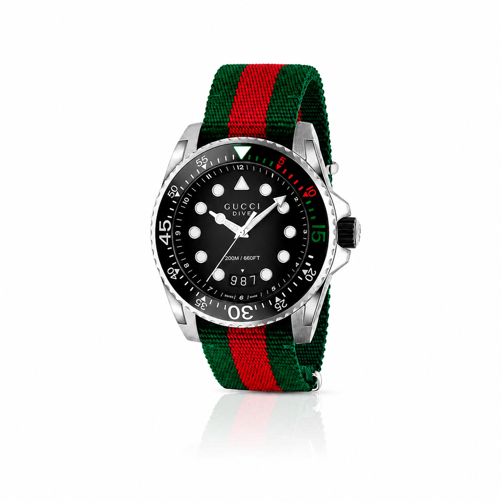 Orologio Sportivo Gucci Dive XL 45mm con Nastro Rosso/Verde