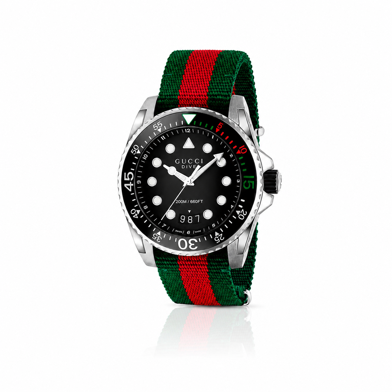 Orologio Sportivo Gucci Dive XL 45mm con Nastro Rosso/Verde