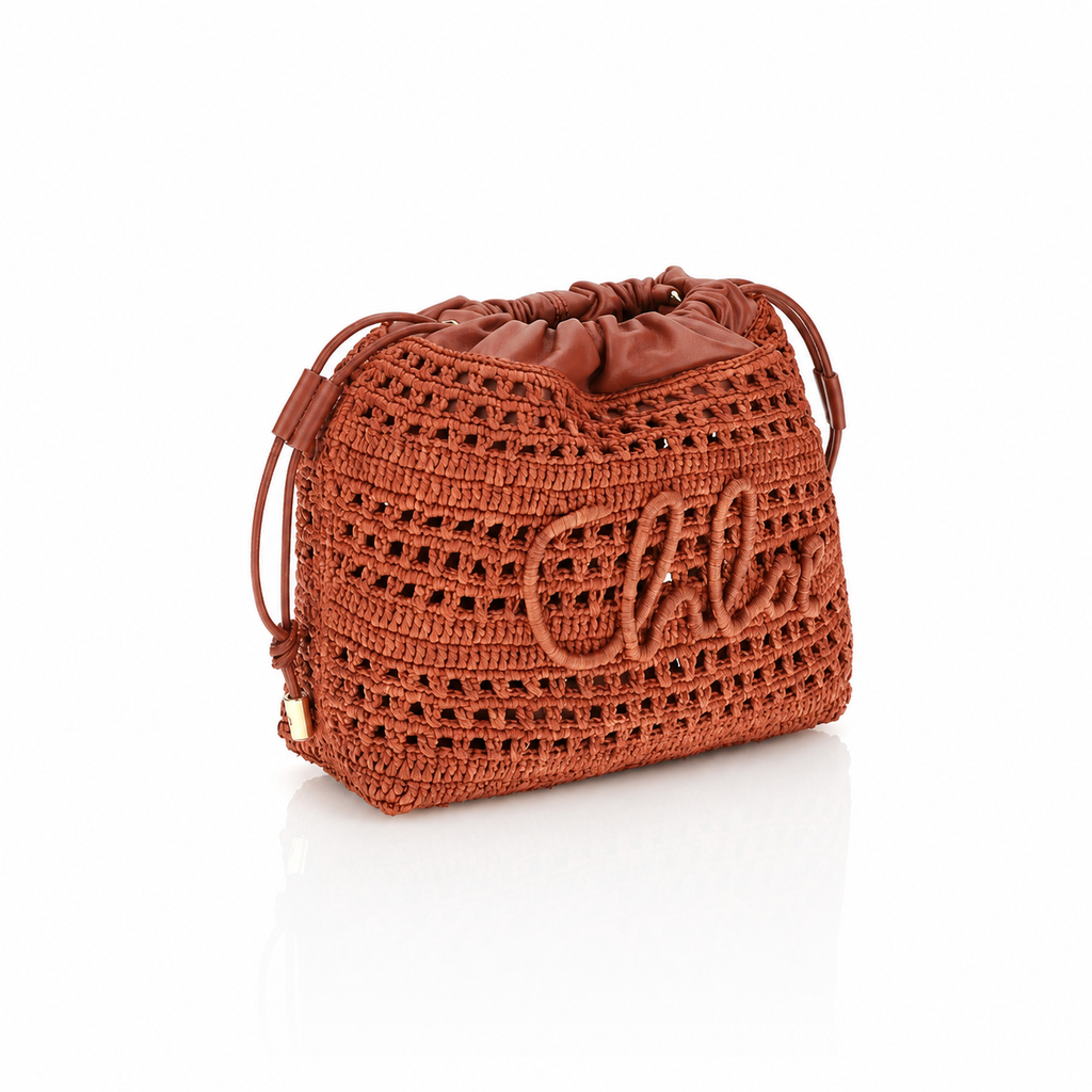 Chloé Mini Banana Drawstring Raffia Bag