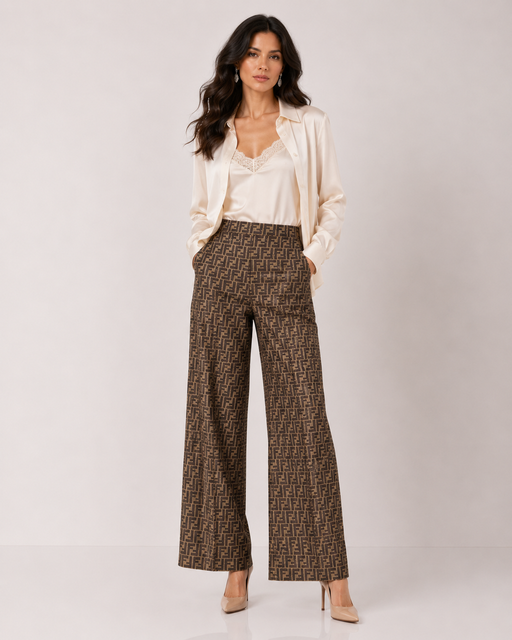 Fendi FF Silk Wide-Leg Trouser