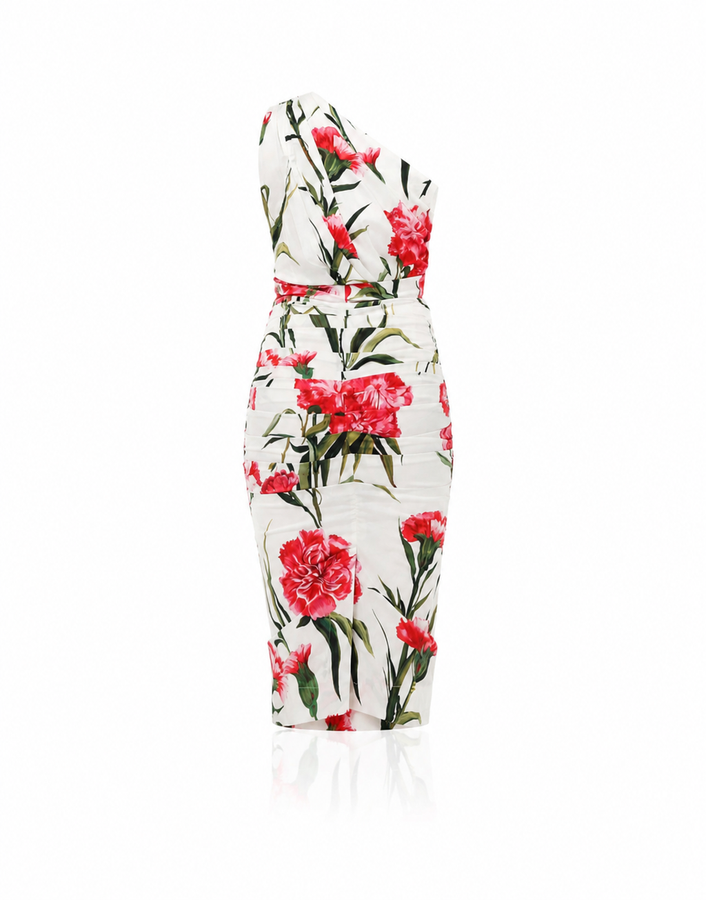 Dolce & Gabbana Floral Carnation Ruched Midi Dress