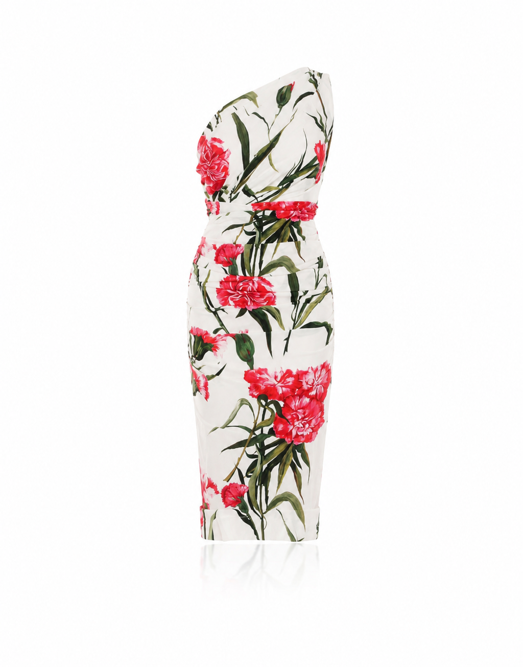 Dolce & Gabbana Floral Carnation Ruched Midi Dress