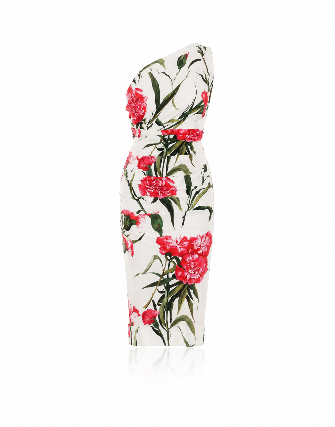 Dolce & Gabbana Floral Carnation Ruched Midi Dress
