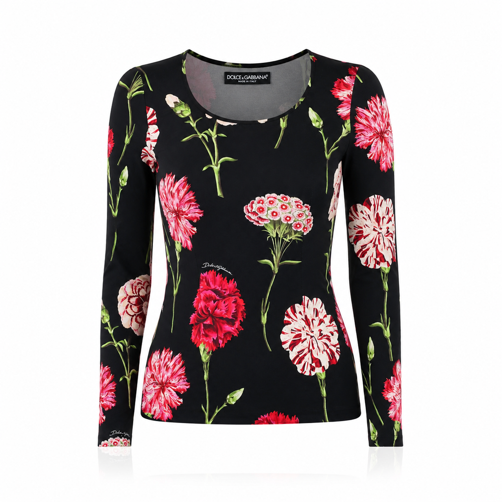 Dolce & Gabbana Floral Carnation Silk Blouse