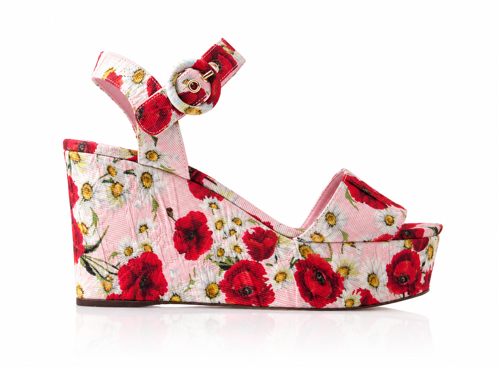 Dolce & Gabbana Bianca Floral Brocade Wedge Sandals