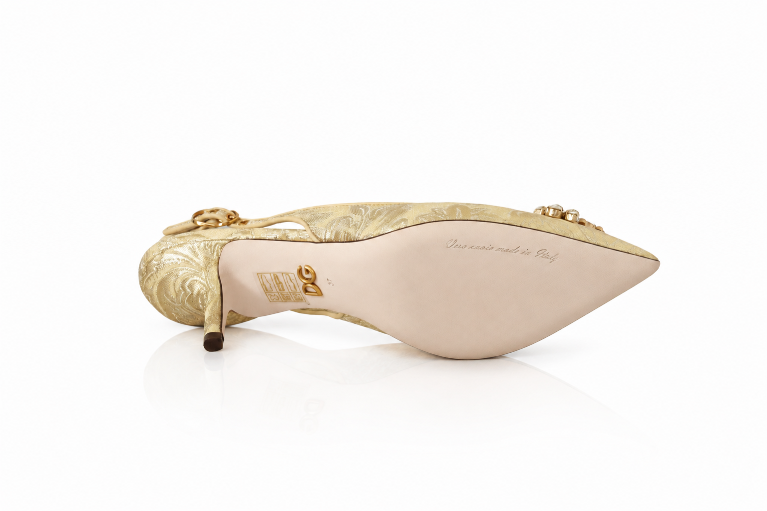 Dolce & Gabbana Gold Floral Brocade Crystal Slingback Pumps