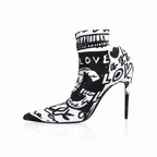 Dolce & Gabbana White Graffiti Stretch Ankle Boots