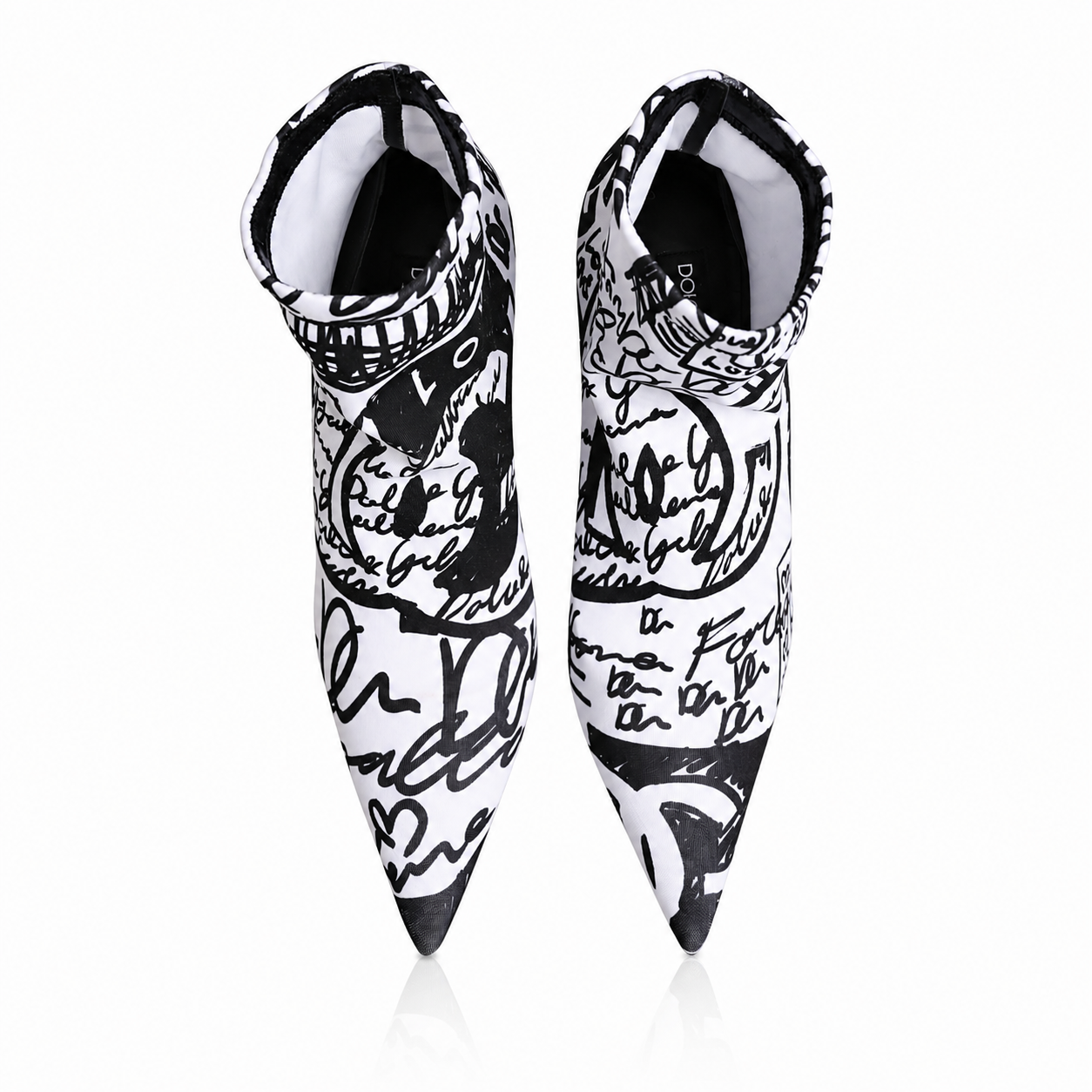 Dolce & Gabbana White Graffiti Stretch Ankle Boots