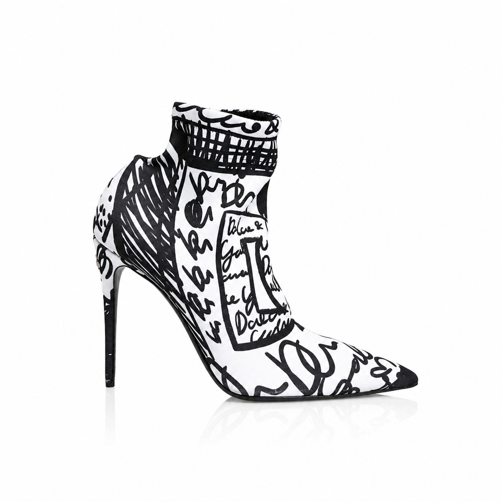 Dolce & Gabbana White Graffiti Stretch Ankle Boots