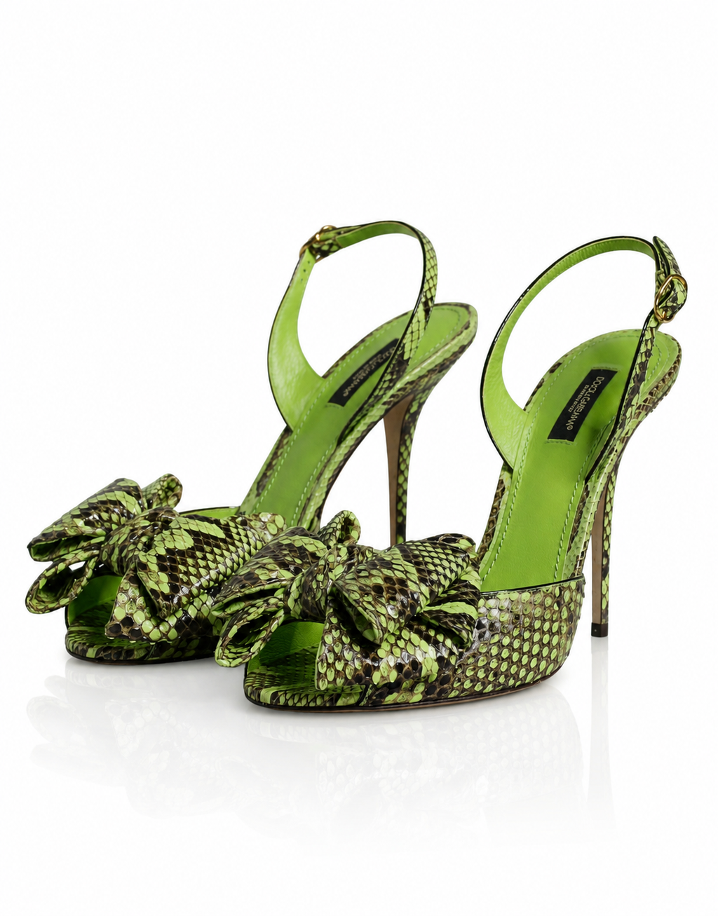 Dolce & Gabbana Green Python Bow Leather Heels