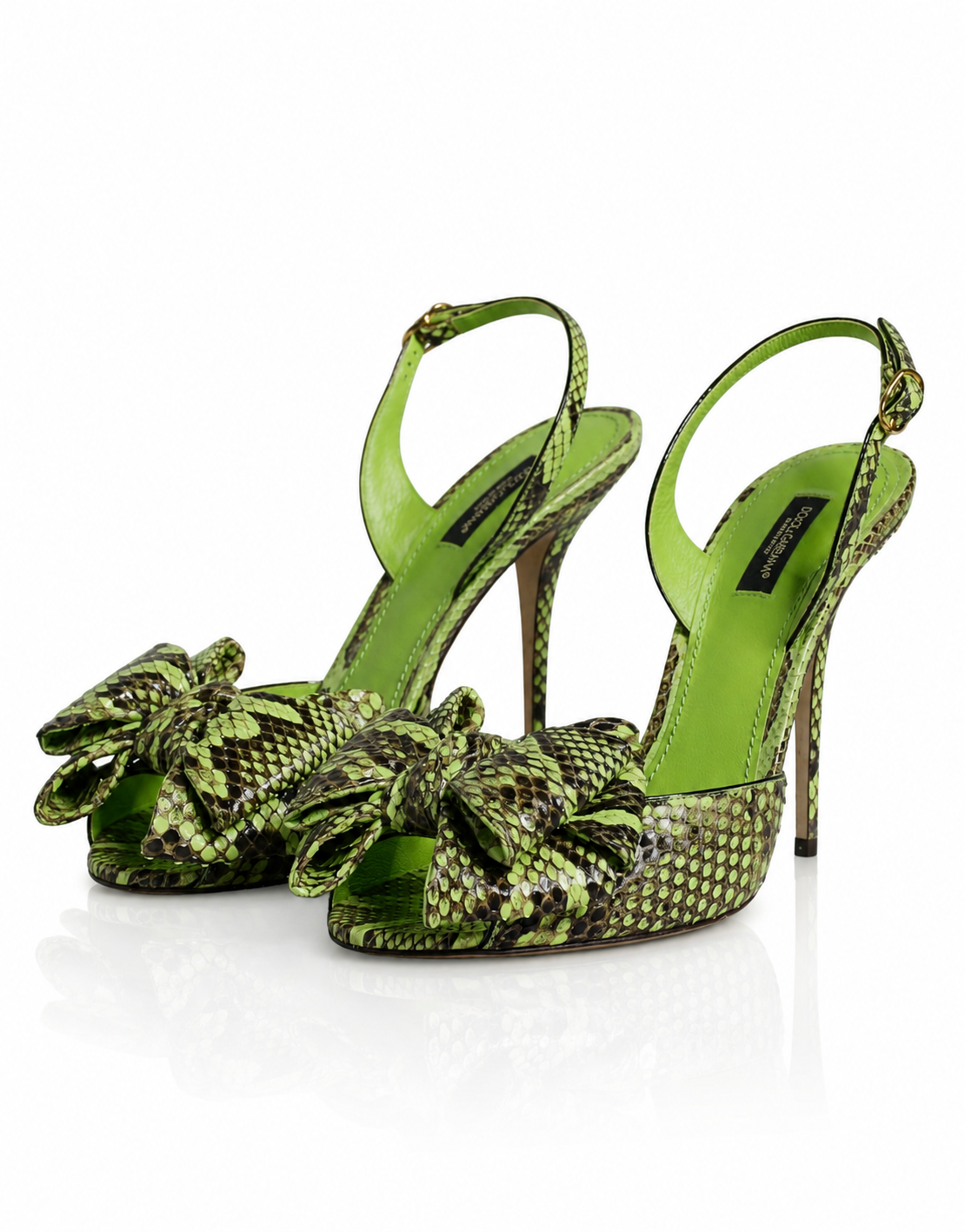 Dolce & Gabbana Green Python Bow Leather Heels