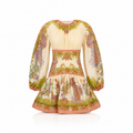Zimmermann Indra Chartreuse Scarf Floral Mini Dress