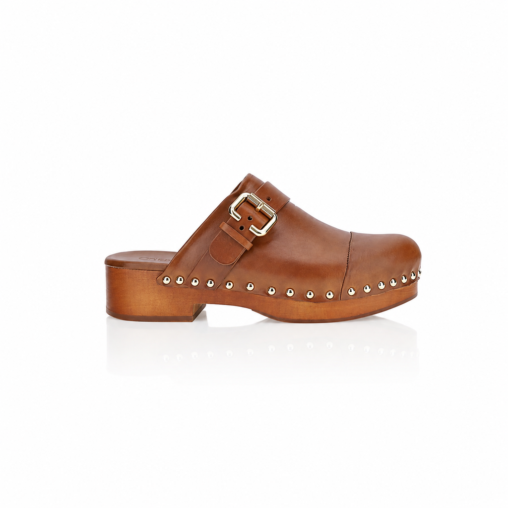 Chloé Jeannette Brown Studded Leather Clogs