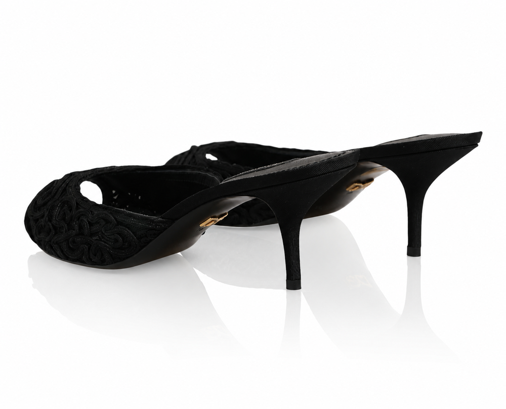 Dolce & Gabbana Keira Black Cordonetto Lace Heel Sandals