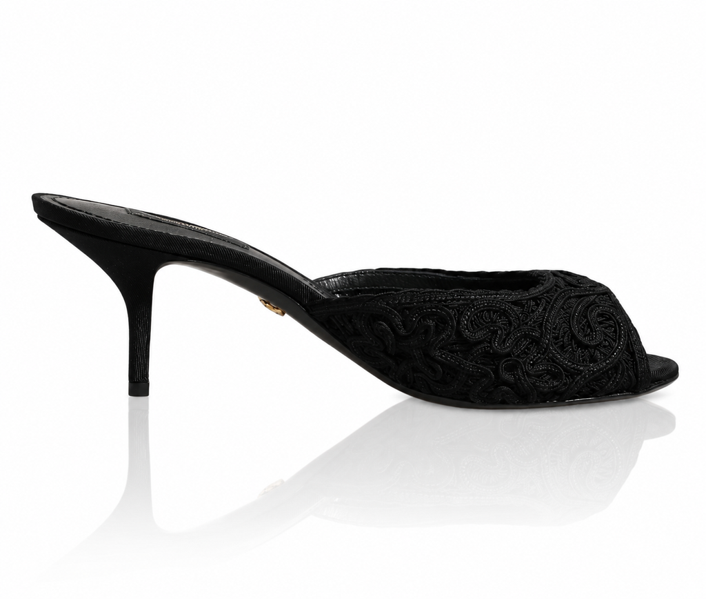 Dolce & Gabbana Keira Black Cordonetto Lace Heel Sandals