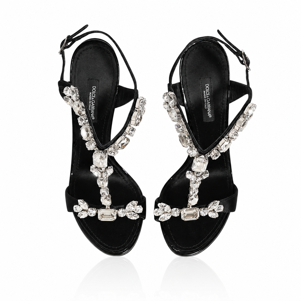Dolce & Gabbana Keira Crystal Satin Sandals Black
