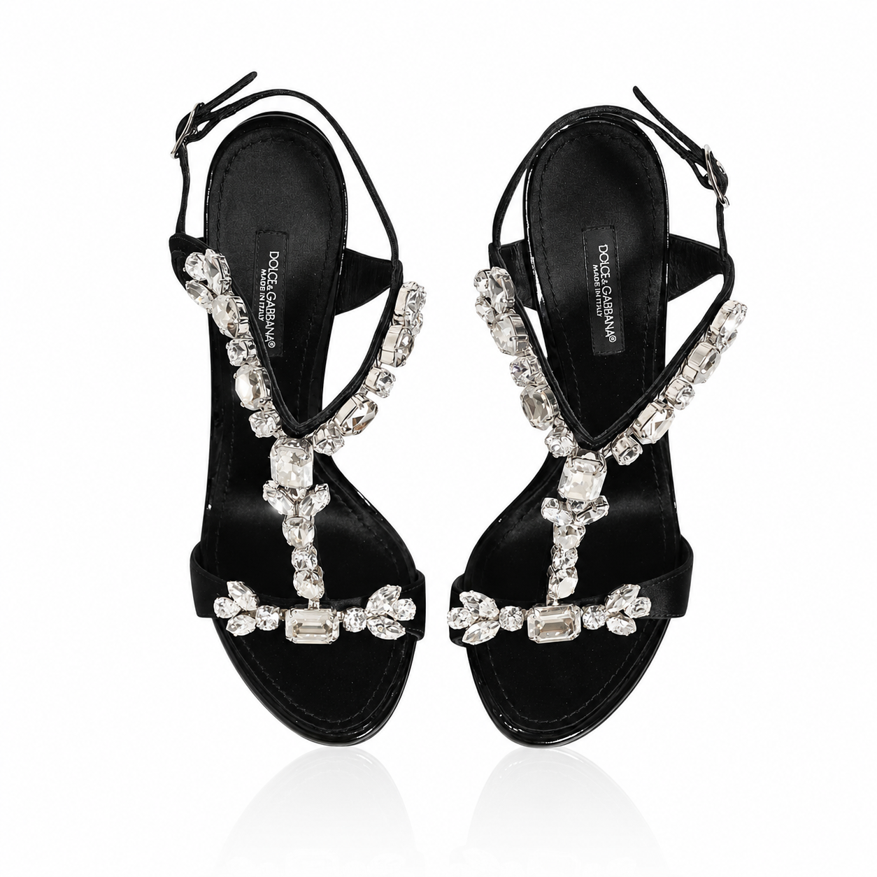 Dolce & Gabbana Keira Crystal Satin Sandals Black