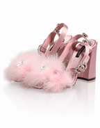 Dolce & Gabbana Keira Crystal Pink Brooch Feather Sandals