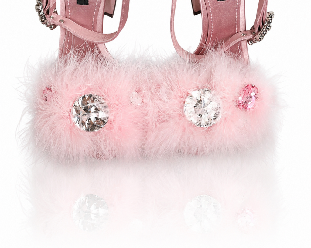 Dolce & Gabbana Keira Crystal Pink Brooch Feather Sandals