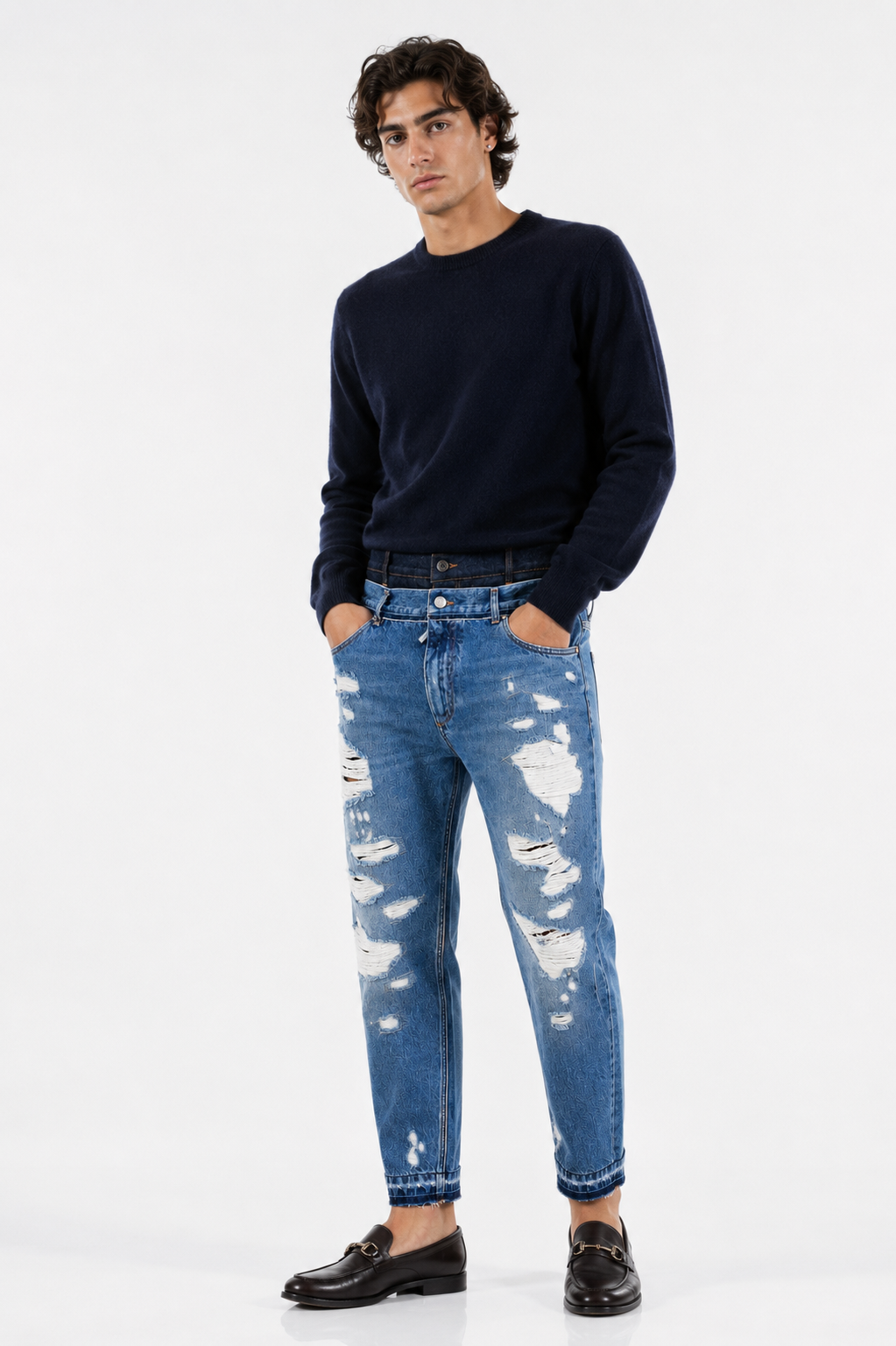 Jeans Denim da Uomo Dolce & Gabbana in Cotone Blu Strappato