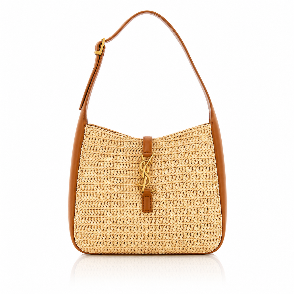 Saint Laurent Le 5 À 7 Raffia & Leather Shoulder Bag