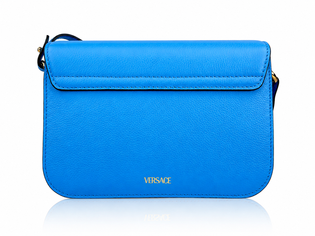 Versace La Medusa Cerulean Blue Leather Crossbody Bag