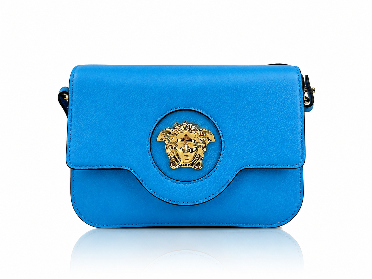 Versace La Medusa Cerulean Blue Leather Crossbody Bag