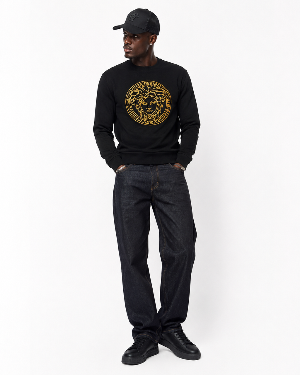Versace Medusa Embroidery Black Sweater