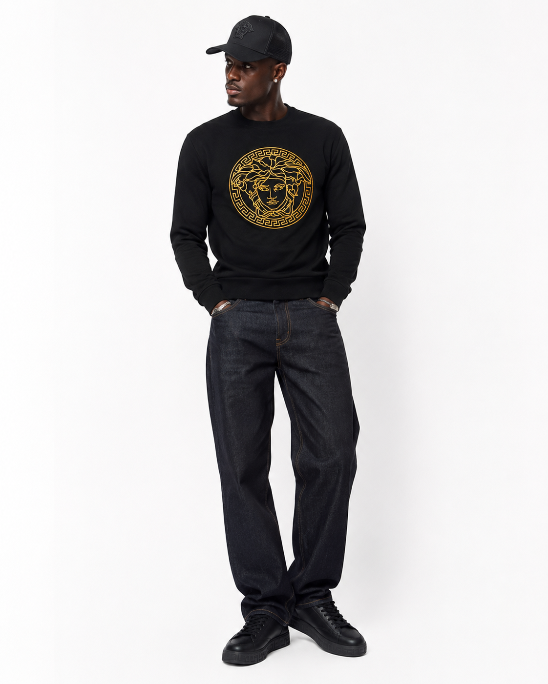 Versace Medusa Embroidery Black Sweater
