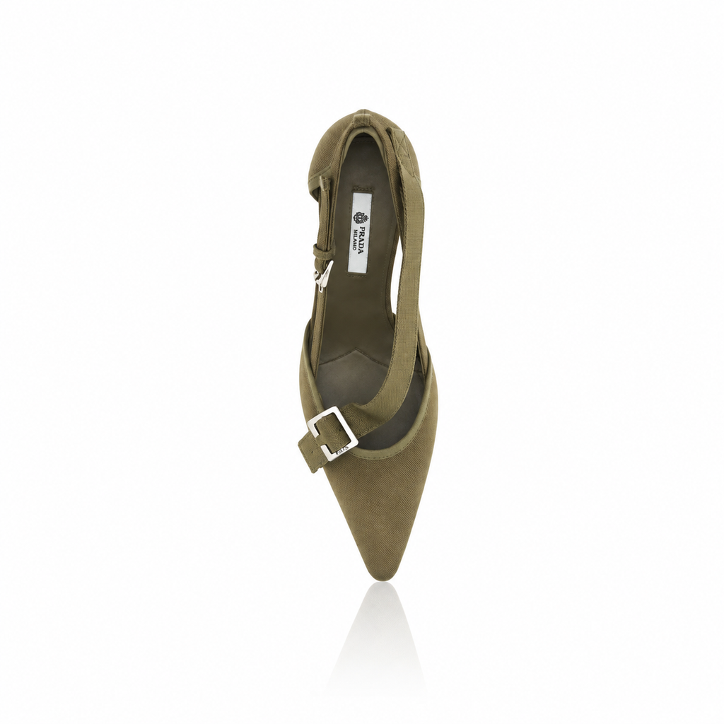 Prada Militare Asymmetric Canvas Pumps