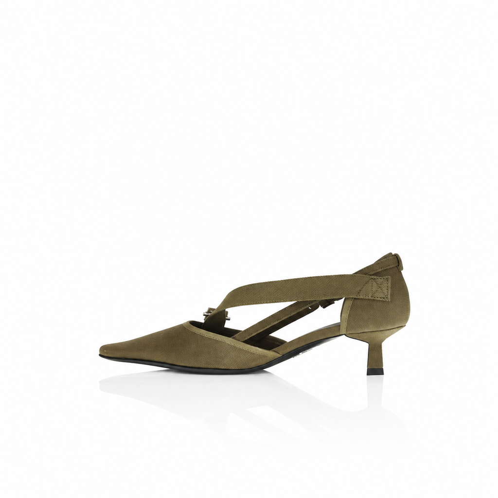 Prada Militare Asymmetric Canvas Pumps