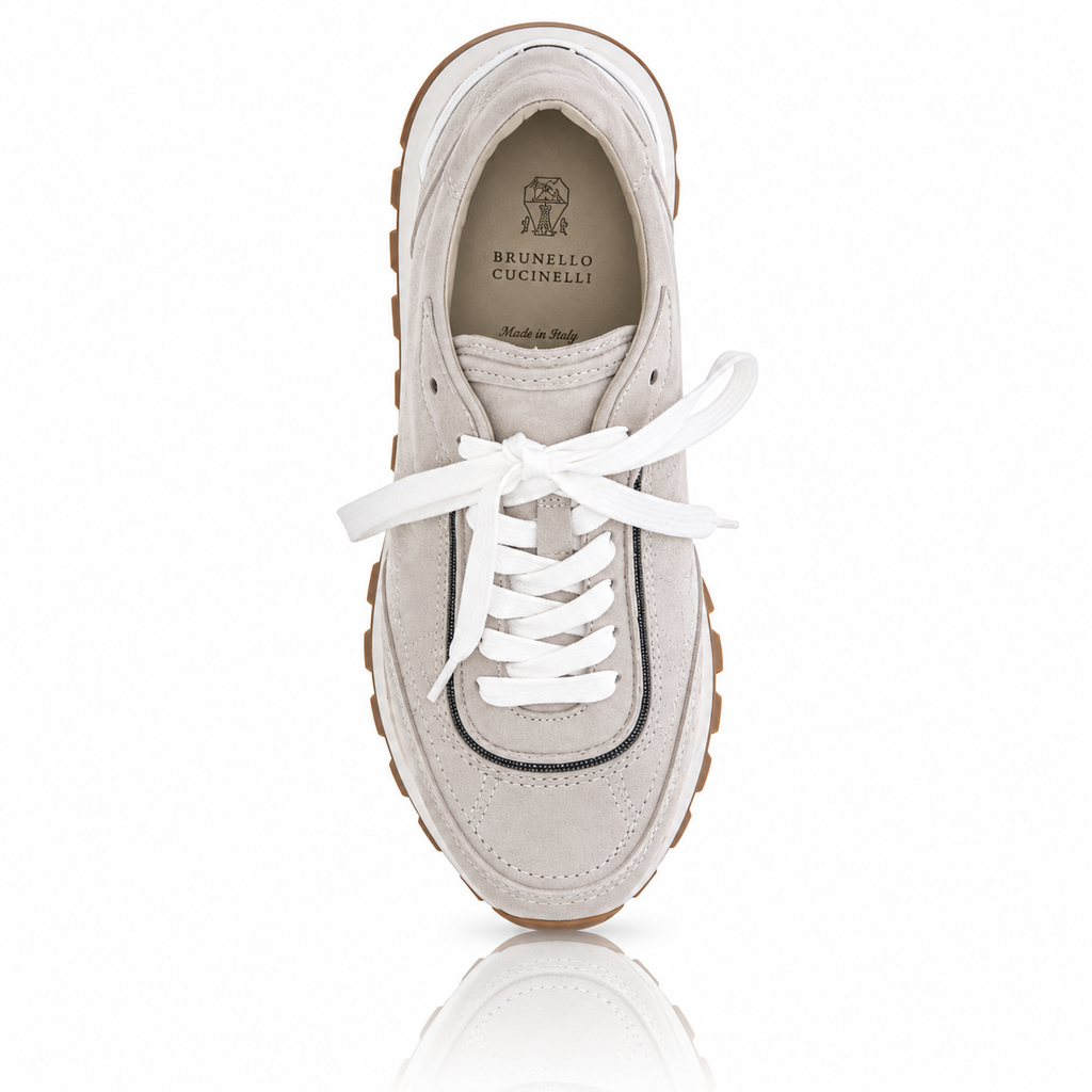 Brunello Cucinelli Suede Monili Light Grey Sneakers