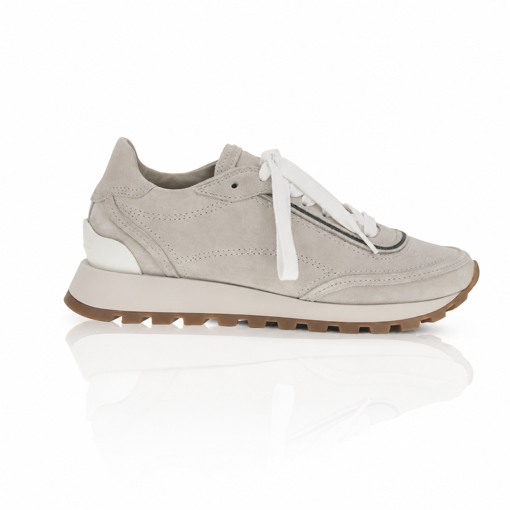 Brunello Cucinelli Suede Monili Light Grey Sneakers