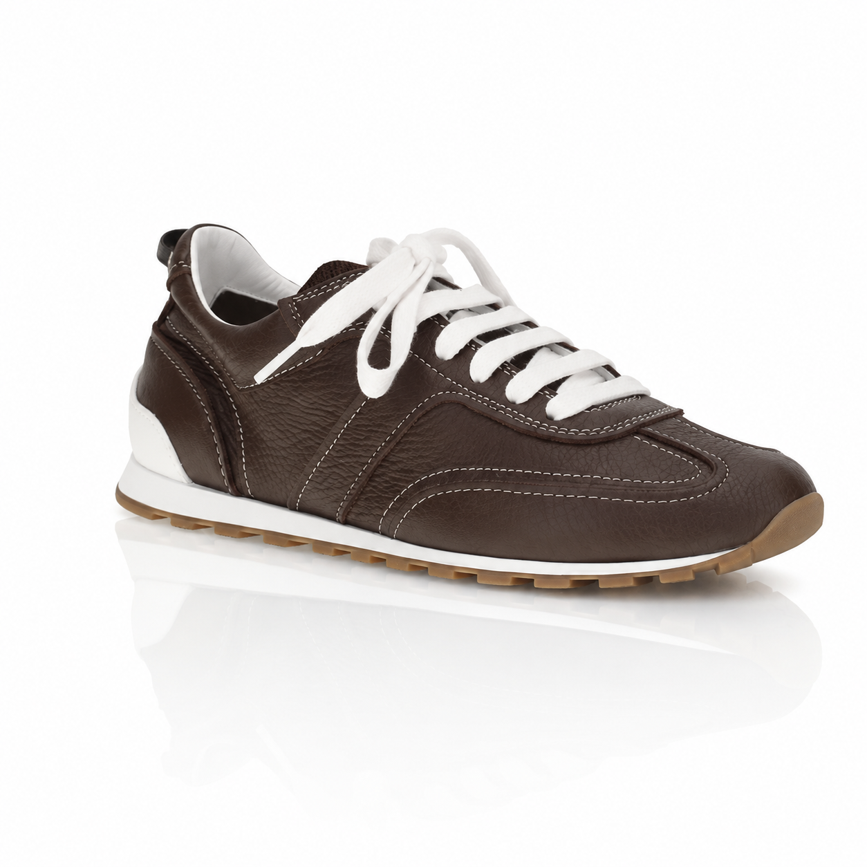Brunello Cucinelli Mahogany Grained Leather Monili Sneakers