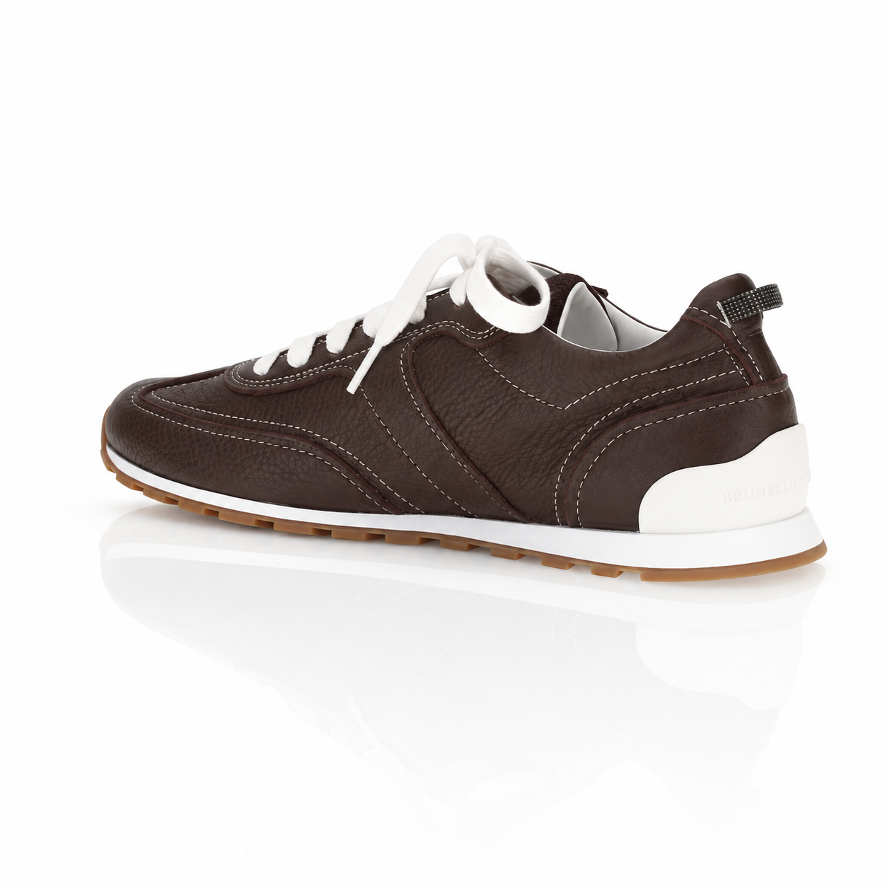 Brunello Cucinelli Mahogany Grained Leather Monili Sneakers