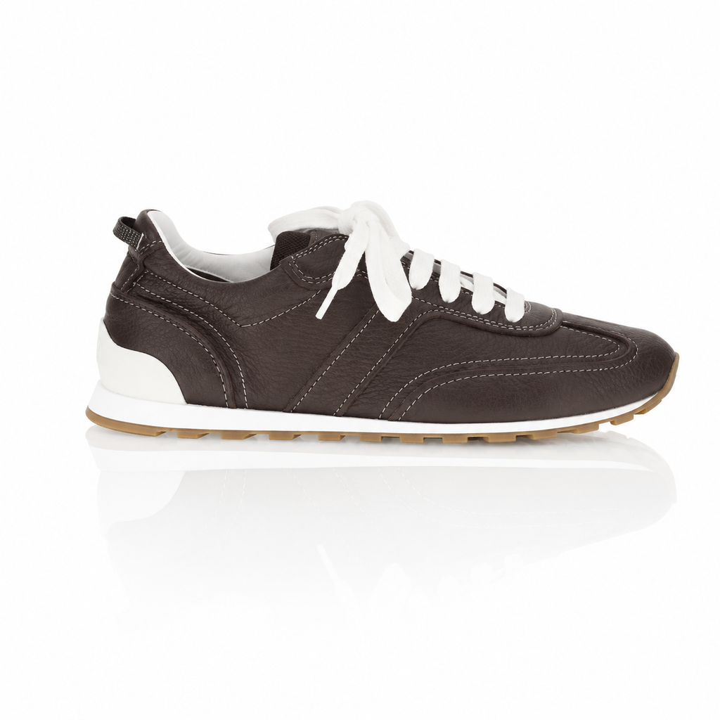 Brunello Cucinelli Mahogany Grained Leather Monili Sneakers