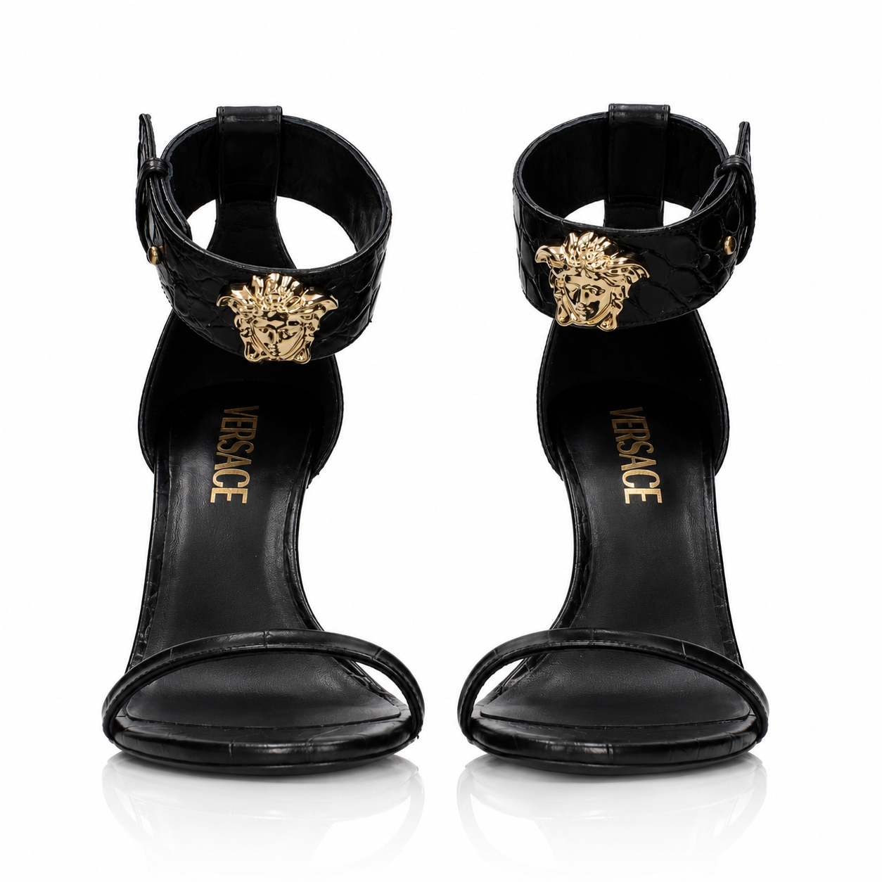 Versace Ora Medusa Black Croc-Embossed Leather Heels