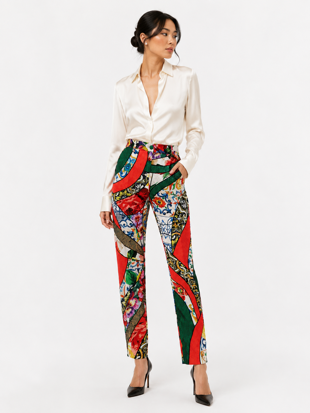 Dolce & Gabbana Patchwork Jacquard High Waist Pants