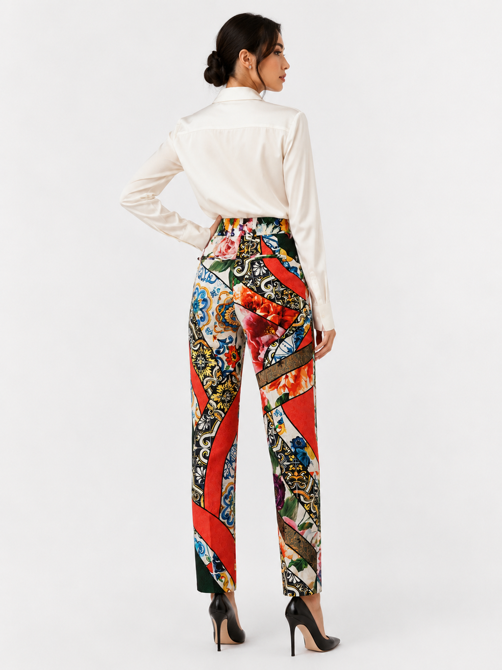 Dolce & Gabbana Patchwork Jacquard High Waist Pants