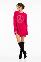 Moschino Rhinestone Peace Knitted Sweater Dress Fuchsia