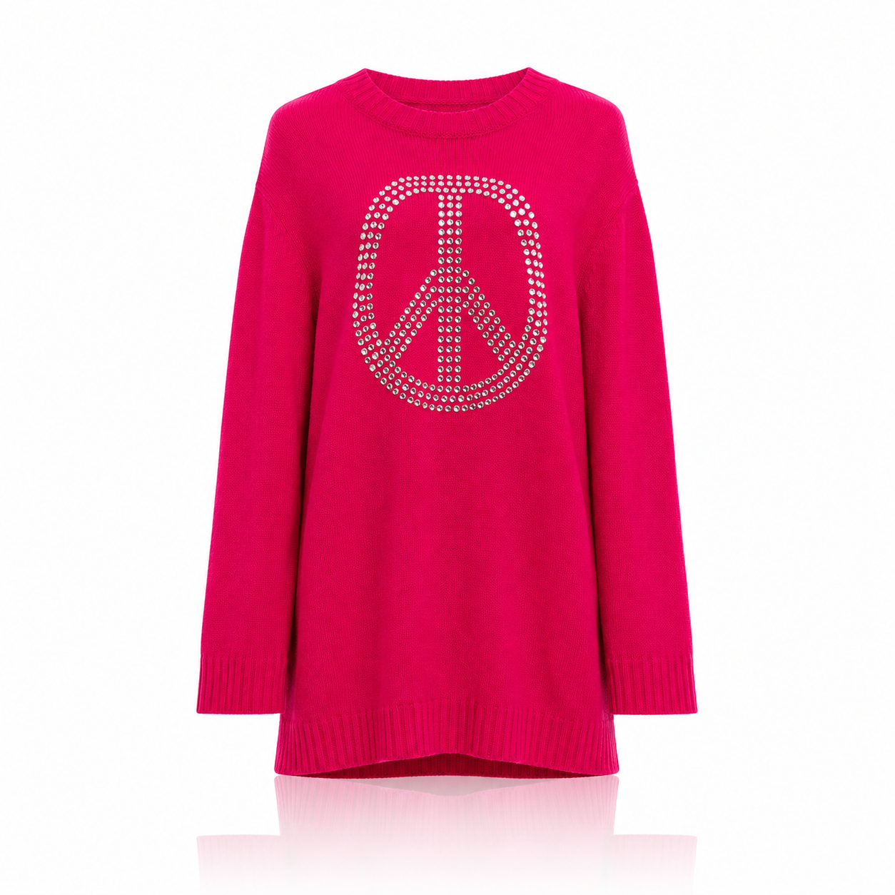 Moschino Rhinestone Peace Knitted Sweater Dress Fuchsia