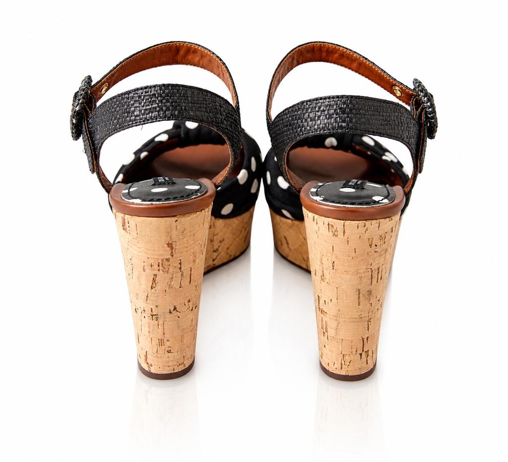 Dolce & Gabbana Polka Dot Raffia Wedge Sandals