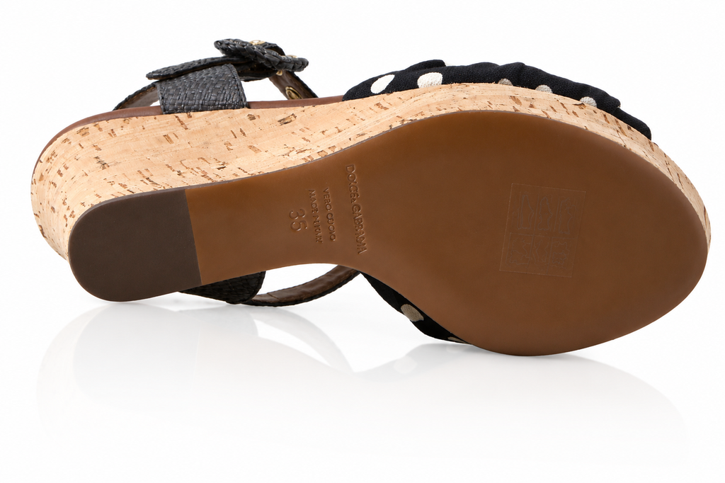 Dolce & Gabbana Polka Dot Raffia Wedge Sandals