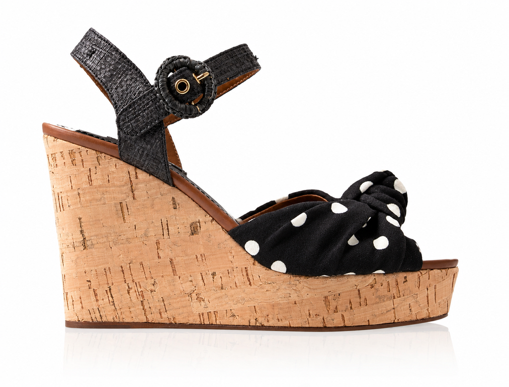 Dolce & Gabbana Polka Dot Raffia Wedge Sandals