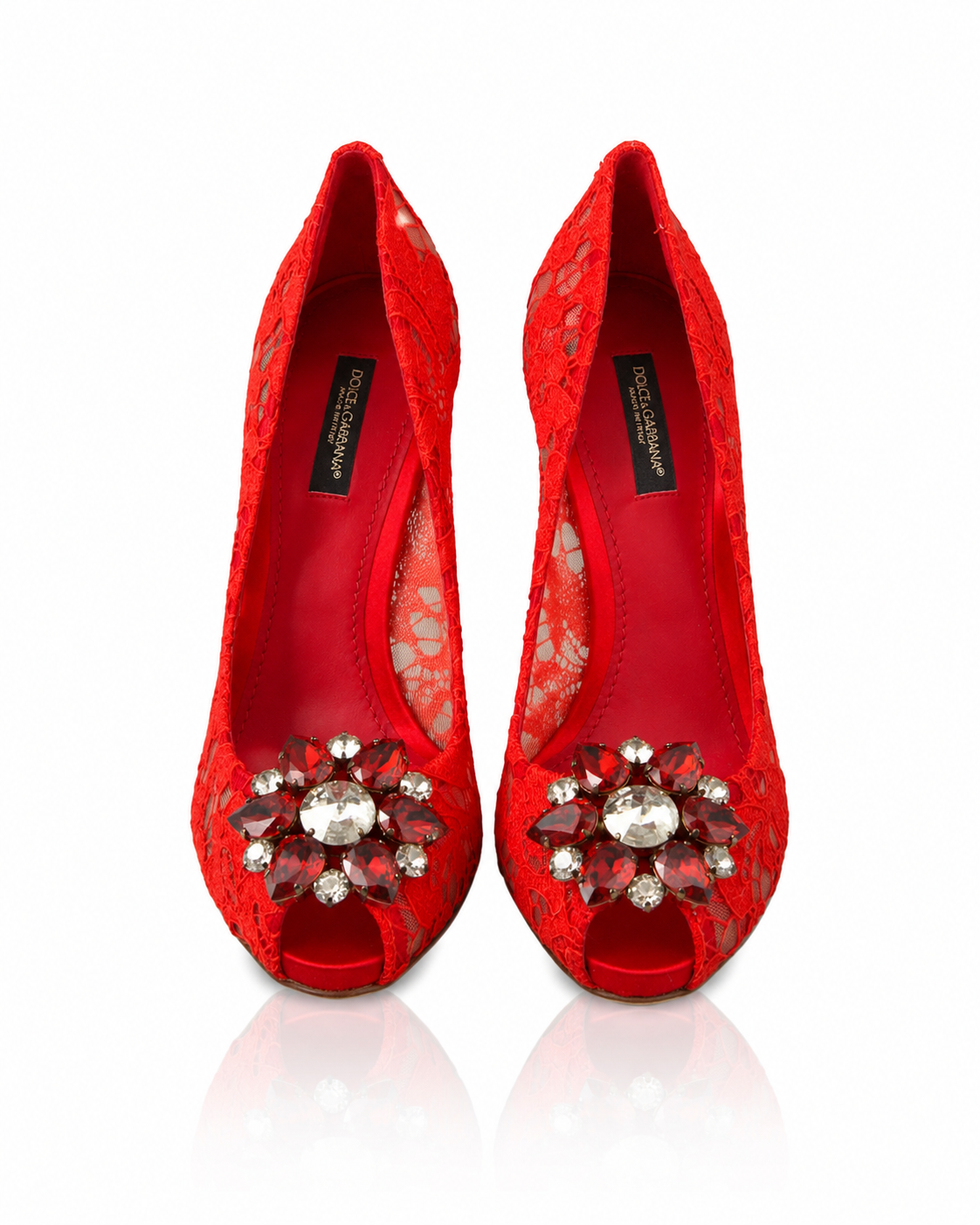 Dolce & Gabbana Red Taormina Lace Crystal Pumps