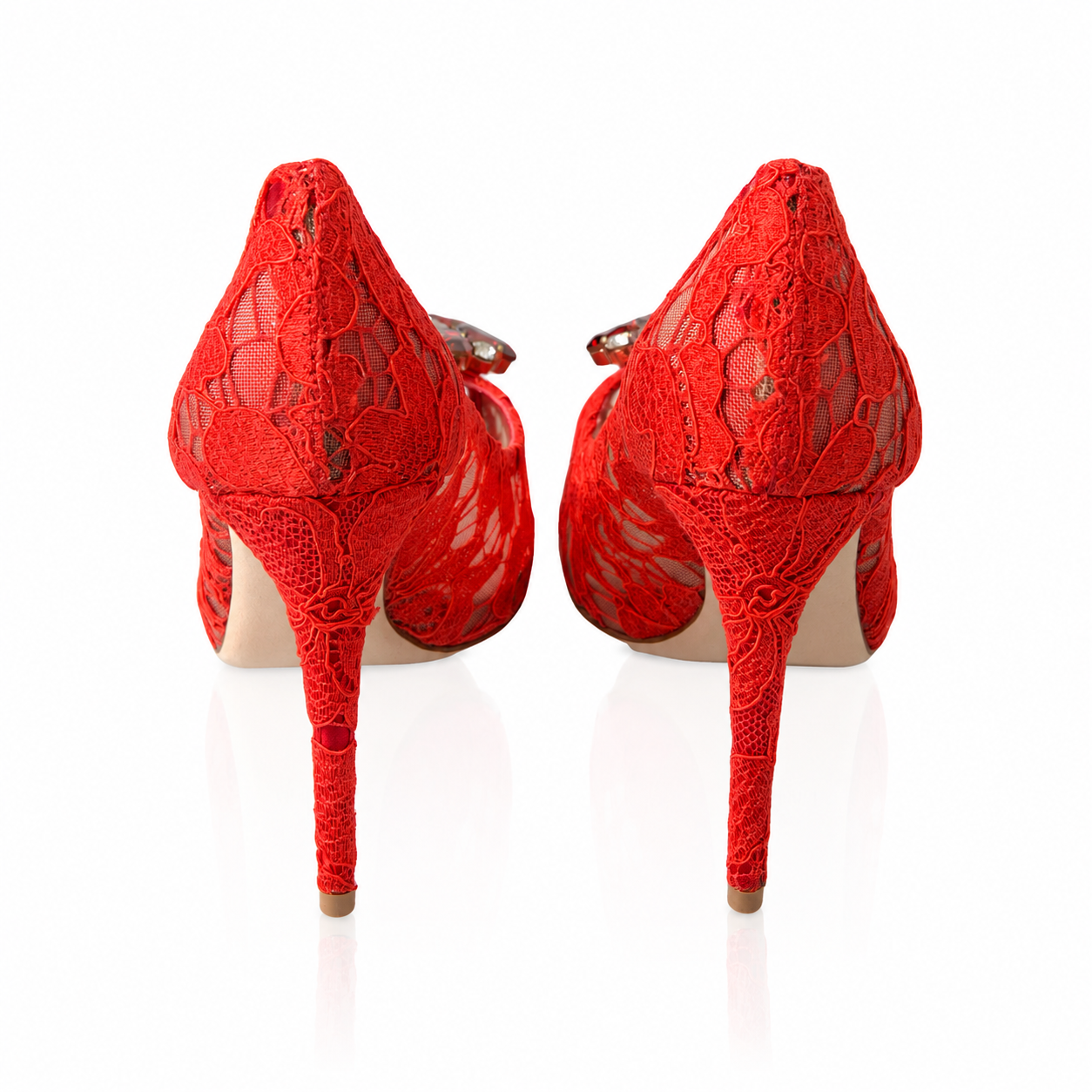 Dolce & Gabbana Red Taormina Lace Crystal Pumps